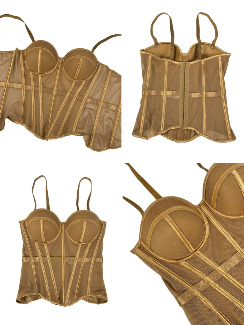 Elvira-Top tipo body de malla con diseño en espiga y rellenos para el pecho