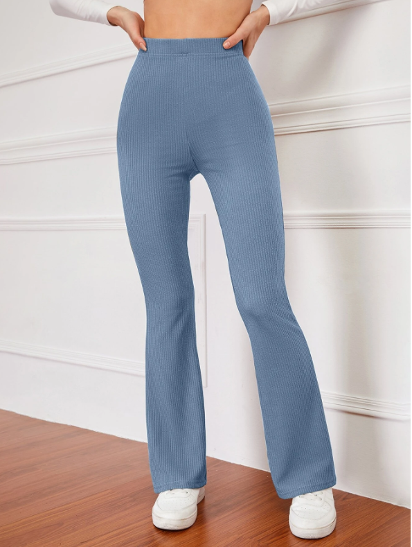 Elisa-Pantalones acampanados de talle alto tejido de canalé