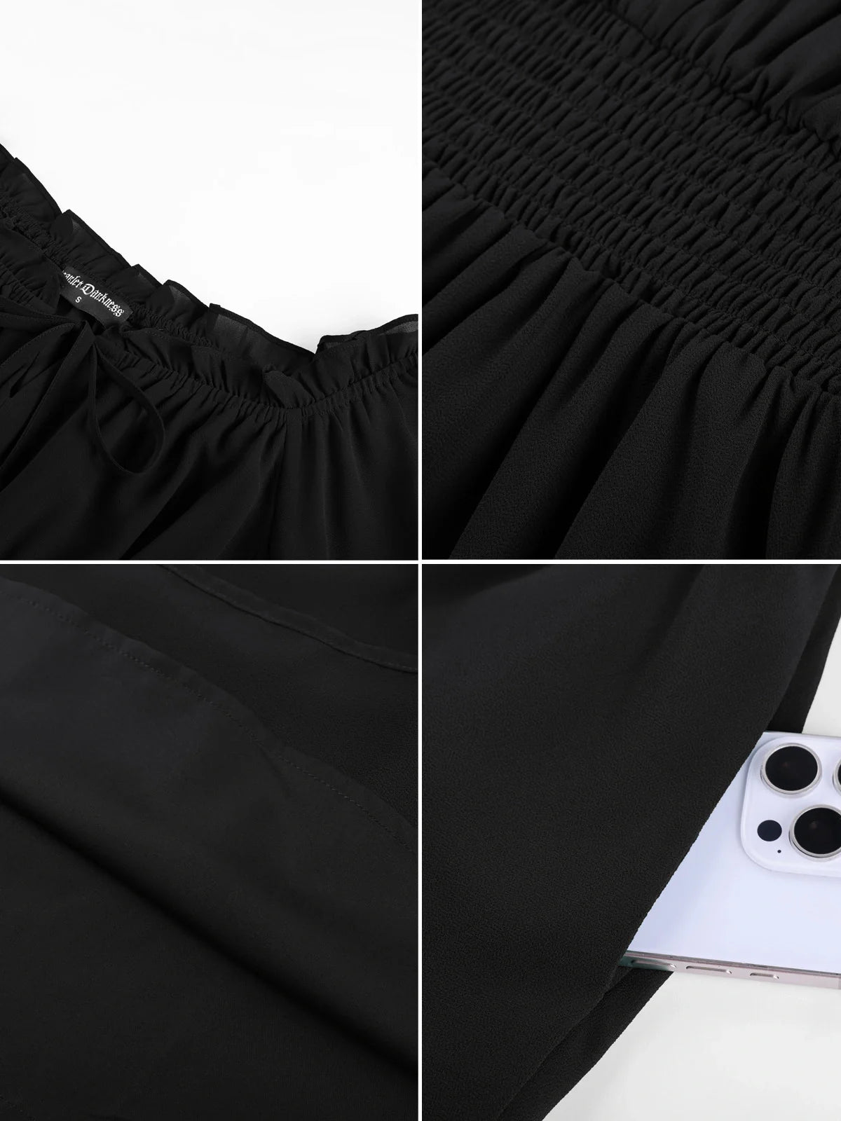 Rocío-Vestido renacentista de gasa con cintura elástica, hombros descubiertos y largo por encima de la rodilla
