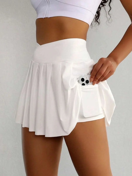 Beatriz-Falda deportiva de cintura alta con bolsillos y pantalón corto interior