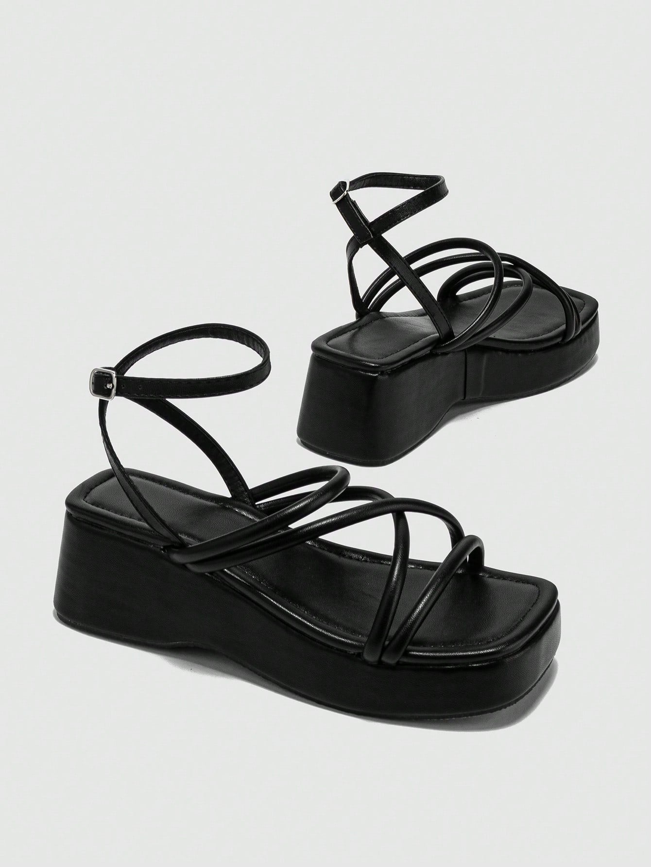 Blanca-Sandalias de cuña para mujeres con tirantes de tobillo