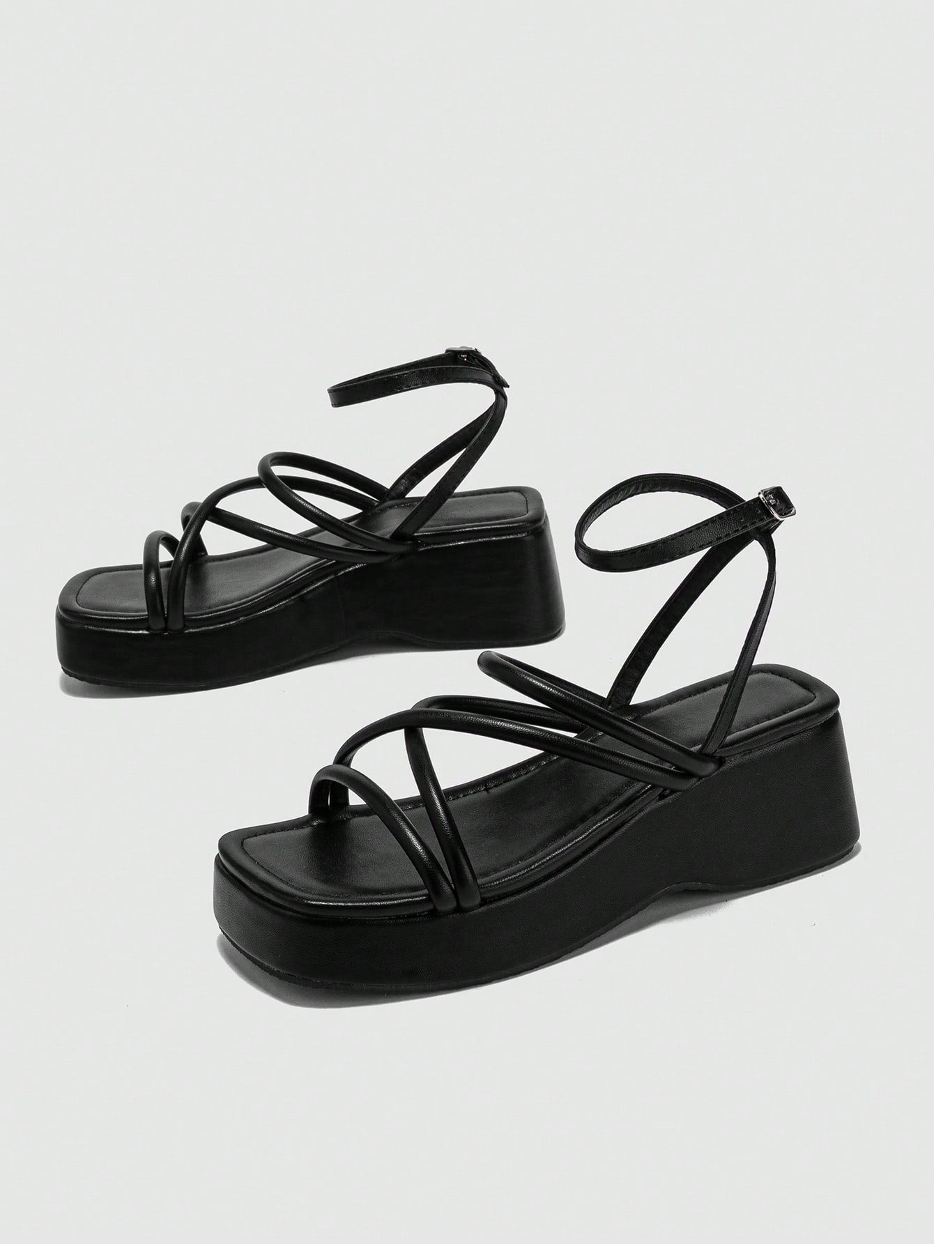 Blanca-Sandalias de cuña para mujeres con tirantes de tobillo