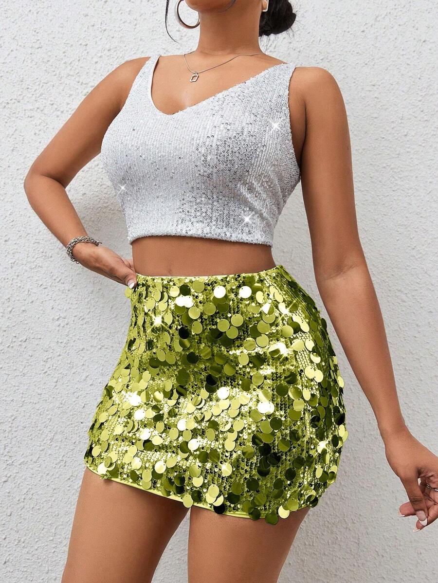 Estefanía-Minifalda ajustada con lentejuelas para ropa de fiesta de vacaciones