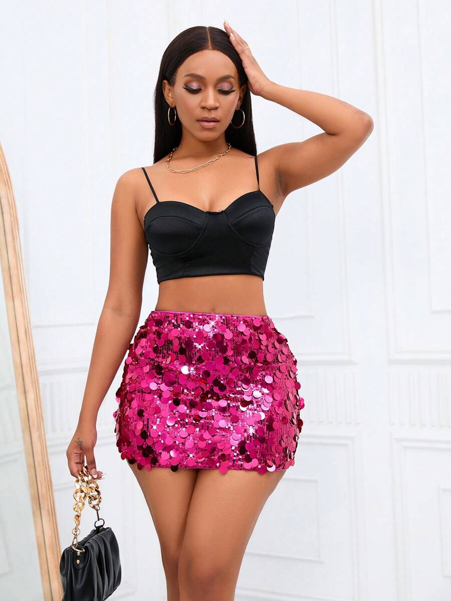 Estefanía-Minifalda ajustada con lentejuelas para ropa de fiesta de vacaciones