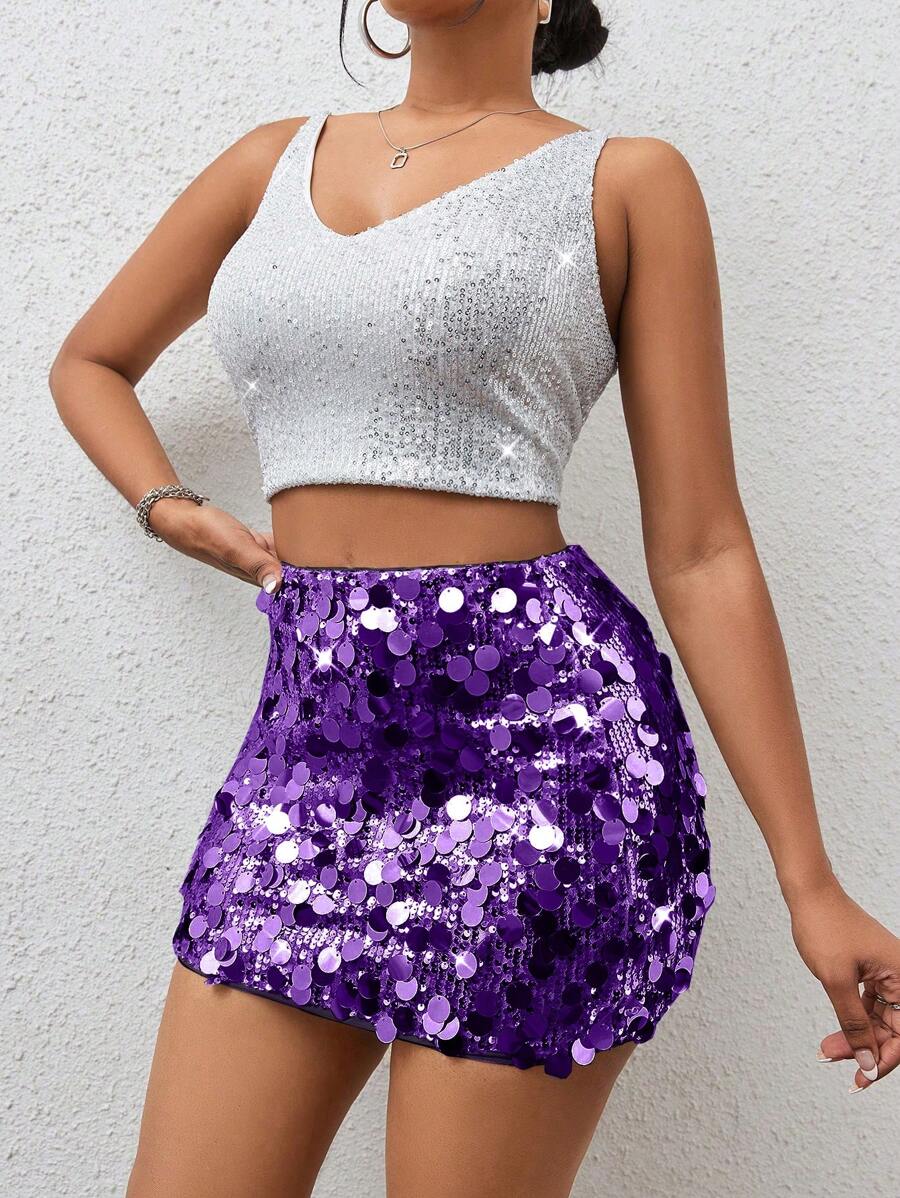 Estefanía-Minifalda ajustada con lentejuelas para ropa de fiesta de vacaciones
