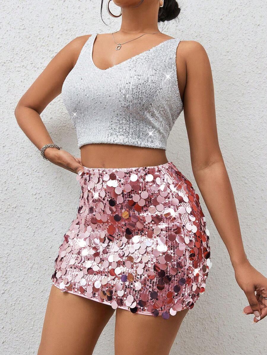 Estefanía-Minifalda ajustada con lentejuelas para ropa de fiesta de vacaciones
