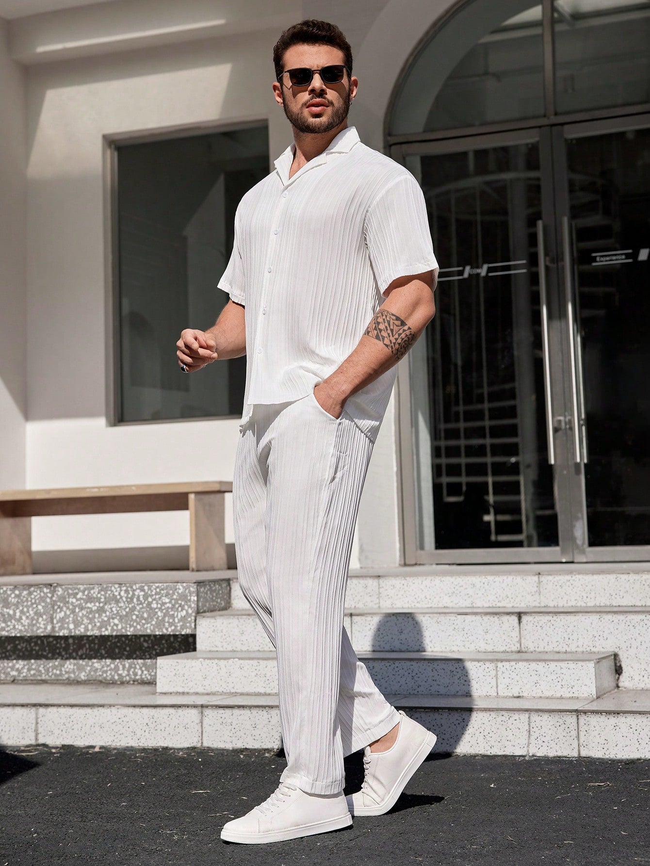 Angelo-Conjunto De Camisa Y Pantalón Con Botones Y Texturizados De Color Sólido