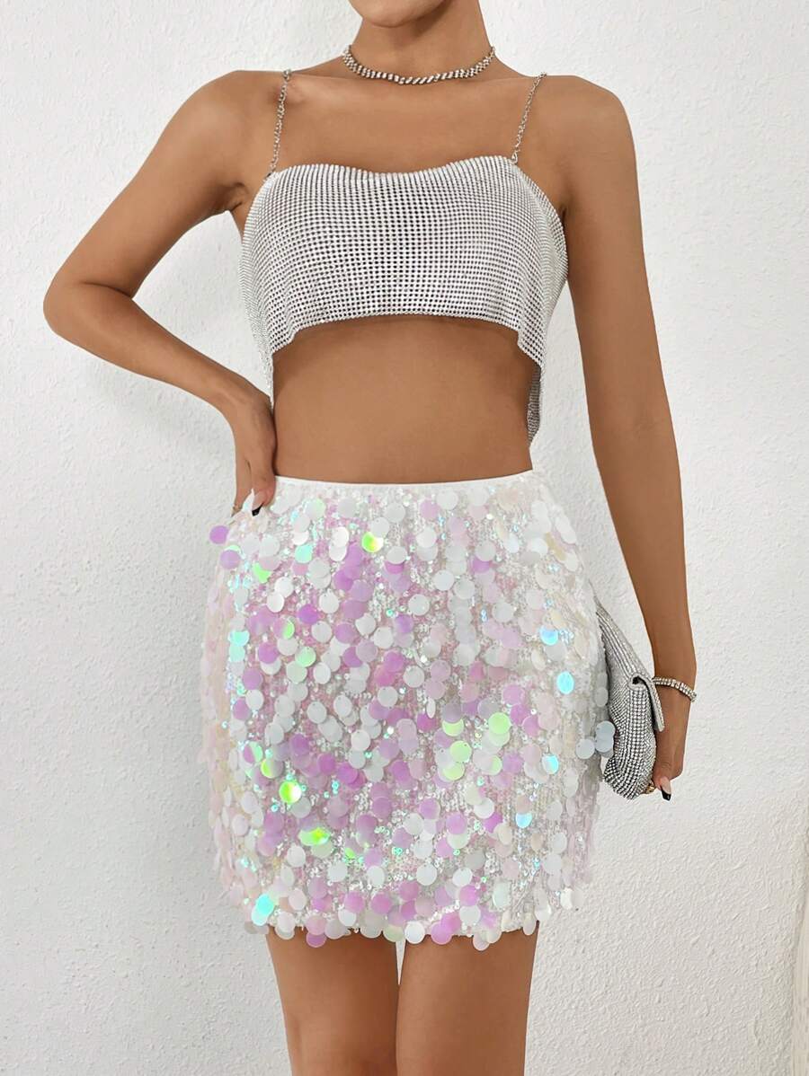 Estefanía-Minifalda ajustada con lentejuelas para ropa de fiesta de vacaciones