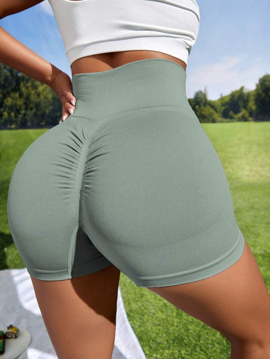 Chiara-Pantalones cortos deportivos sin costuras de unicolor simple para mujer