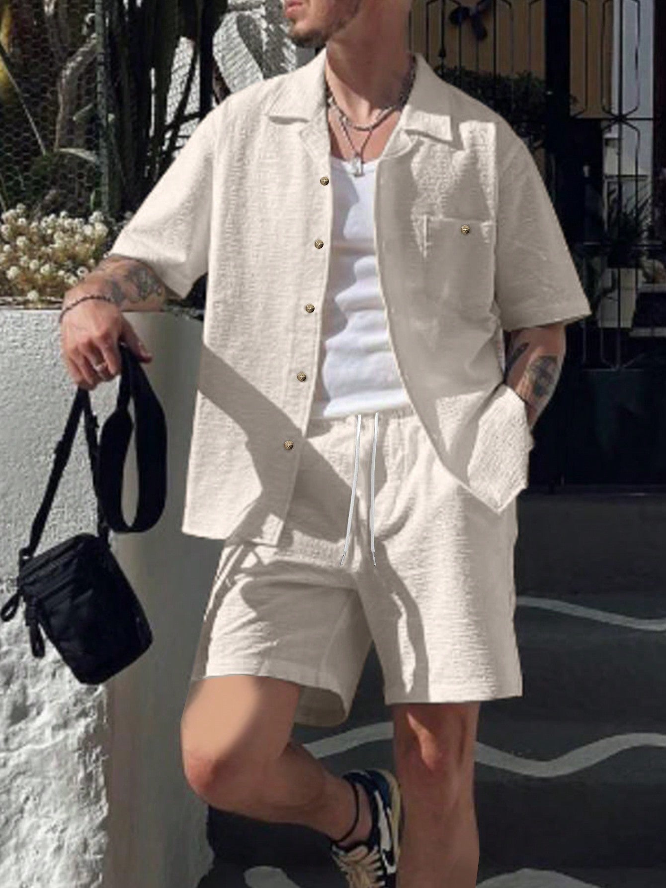 Yeray-Conjunto De Camisa Y Pantalones Cortos Simples De Color Sólido