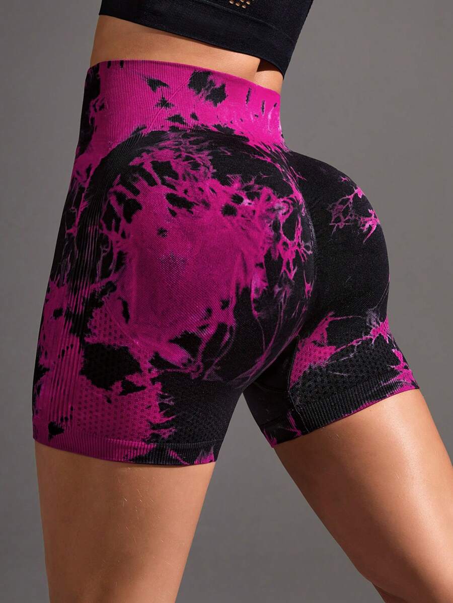Joana-Pantalones cortos deportivos sin costuras con estampado de teñido anudado de moda