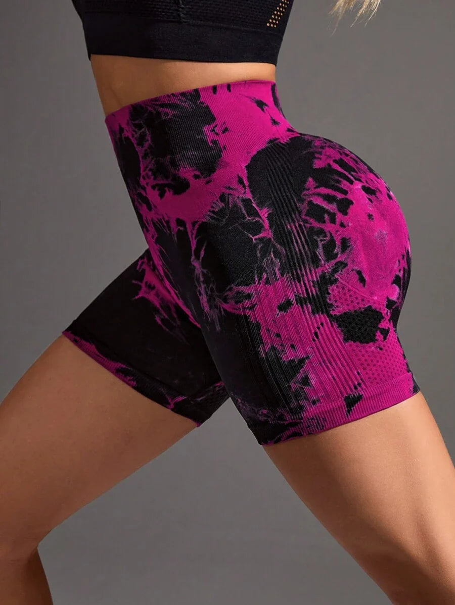 Joana-Pantalones cortos deportivos sin costuras con estampado de teñido anudado de moda