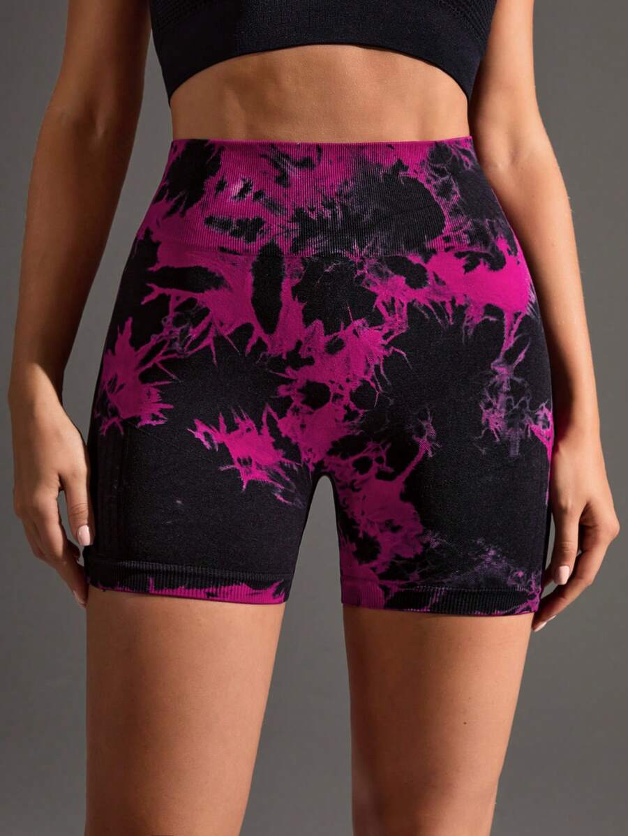 Joana-Pantalones cortos deportivos sin costuras con estampado de teñido anudado de moda