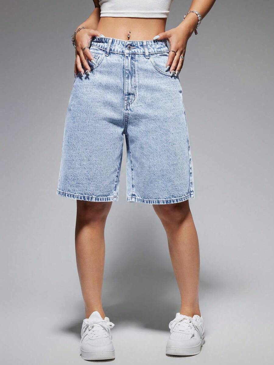 Celeste-Shorts de mezclilla simples casuales de unicolor para el verano