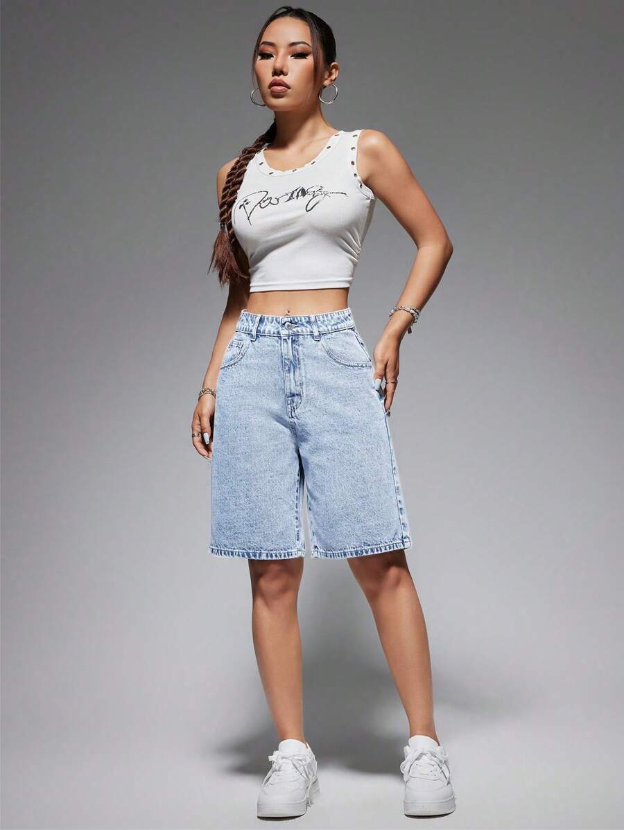 Celeste-Shorts de mezclilla simples casuales de unicolor para el verano