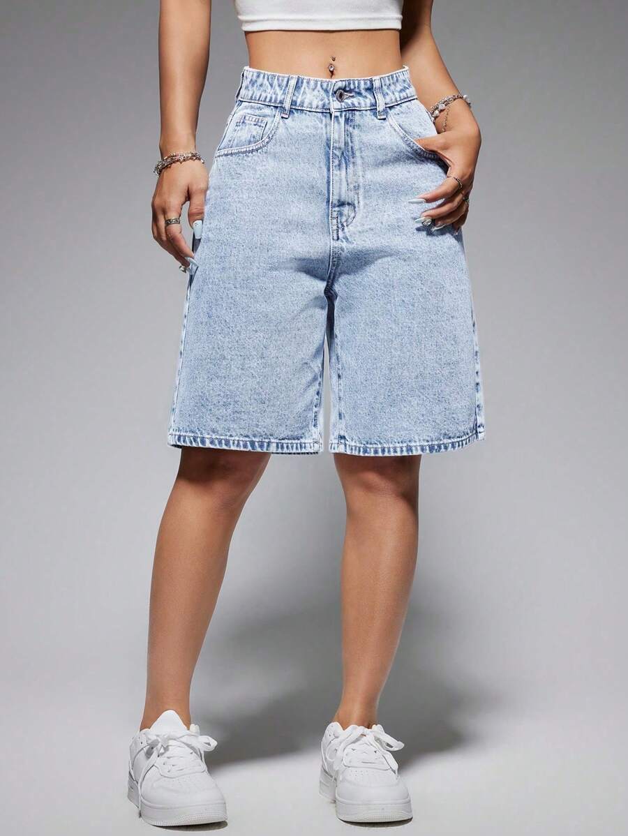 Celeste-Shorts de mezclilla simples casuales de unicolor para el verano