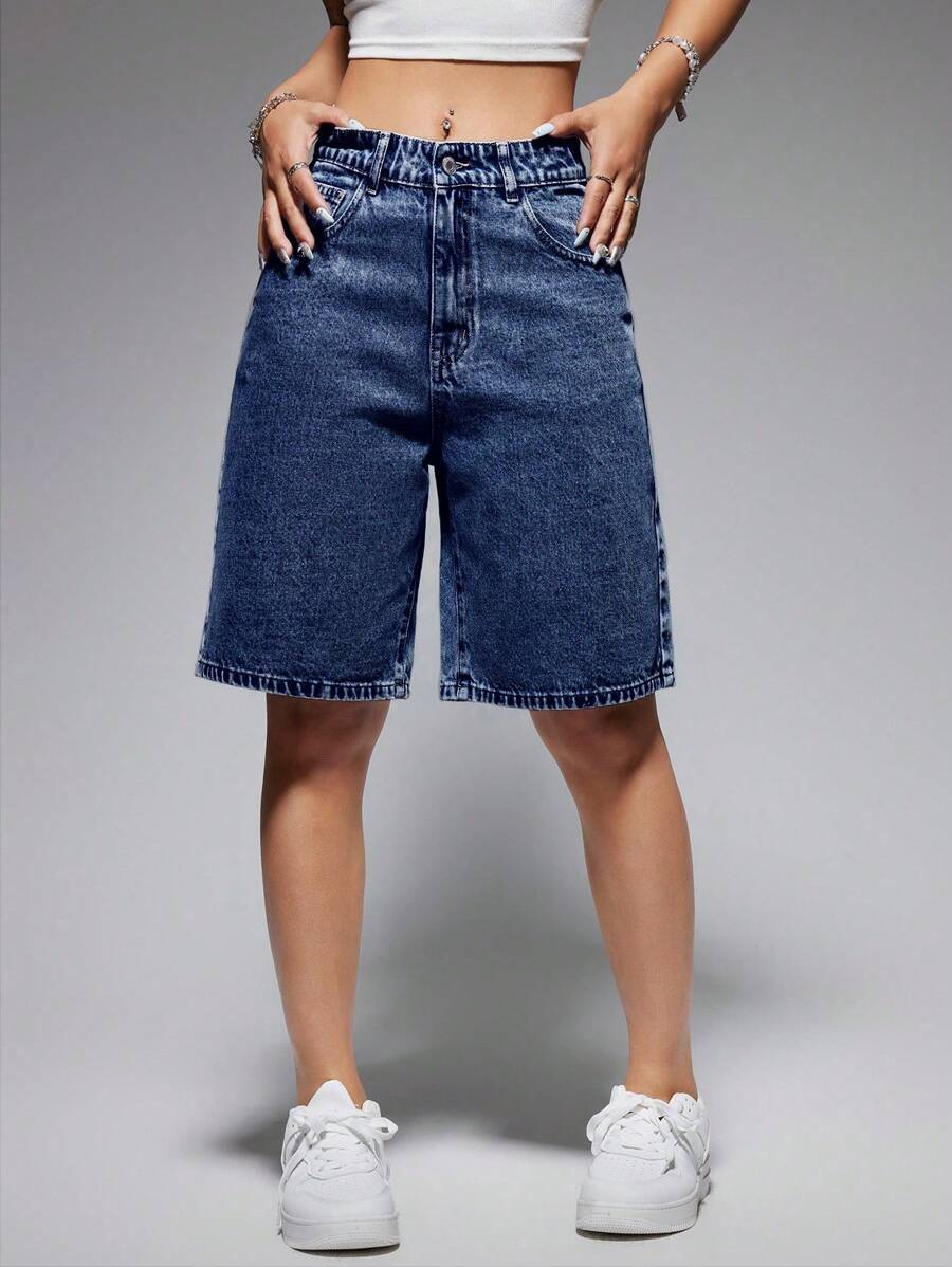 Celeste-Shorts de mezclilla simples casuales de unicolor para el verano