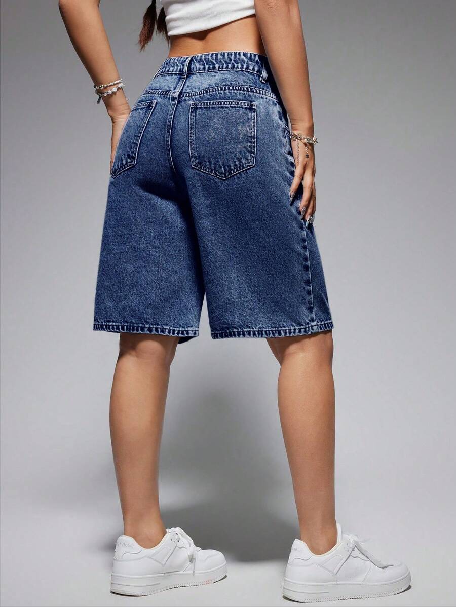 Celeste-Shorts de mezclilla simples casuales de unicolor para el verano
