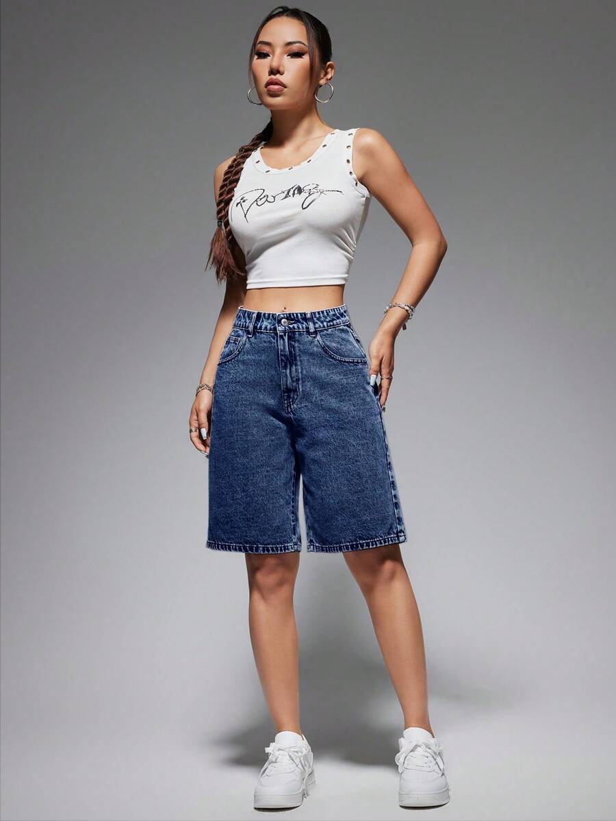 Celeste-Shorts de mezclilla simples casuales de unicolor para el verano