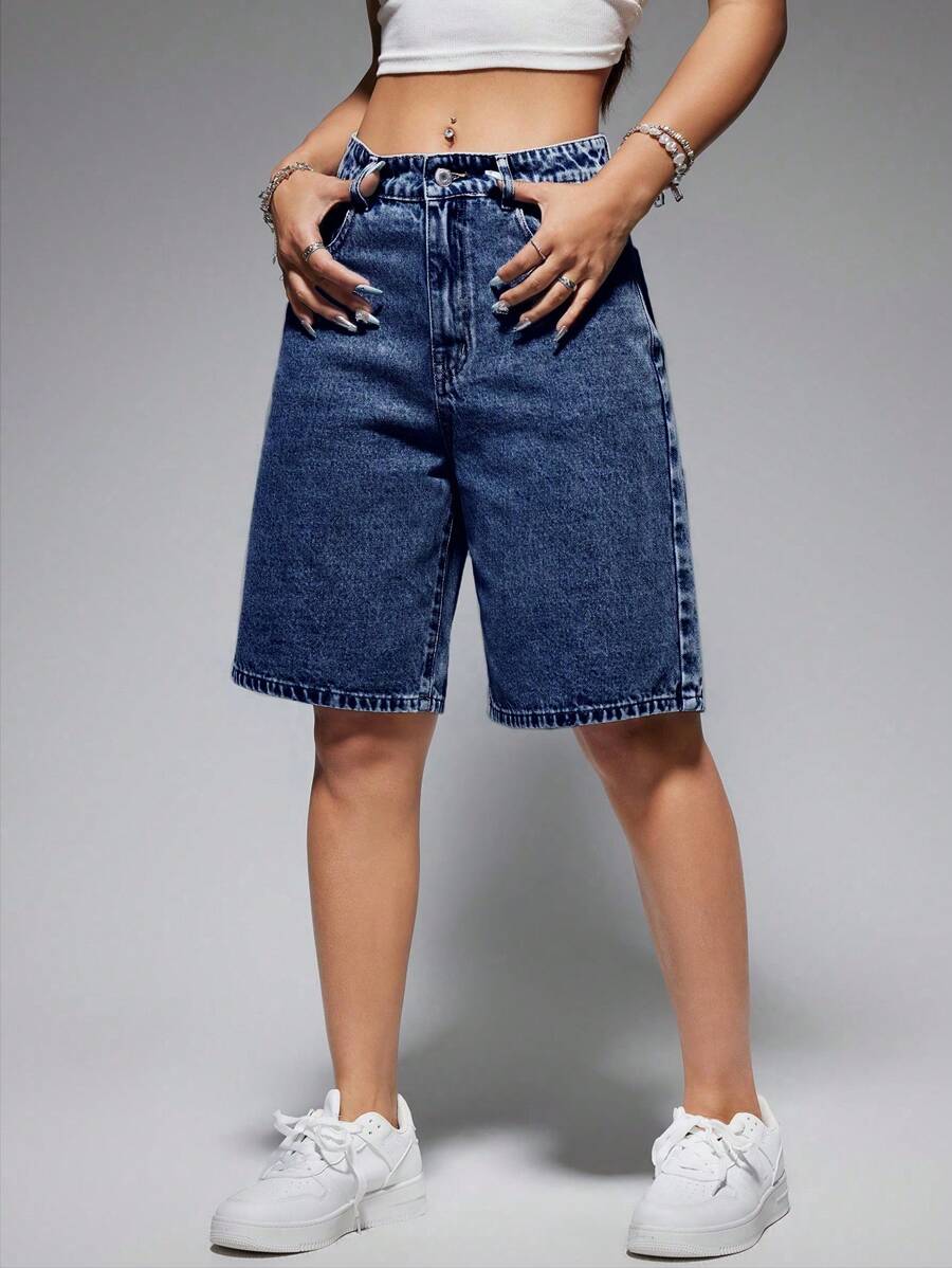Celeste-Shorts de mezclilla simples casuales de unicolor para el verano