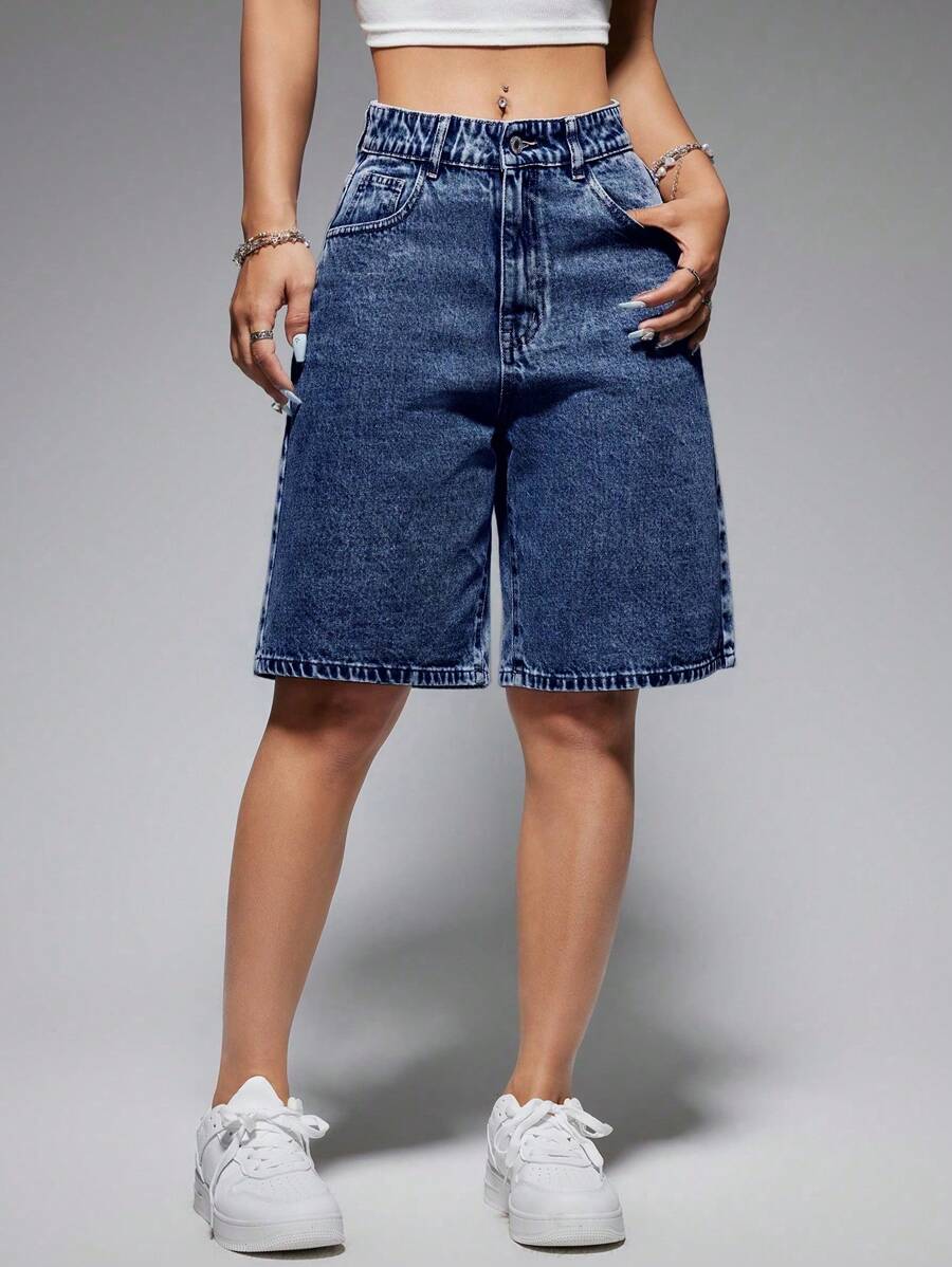 Celeste-Shorts de mezclilla simples casuales de unicolor para el verano