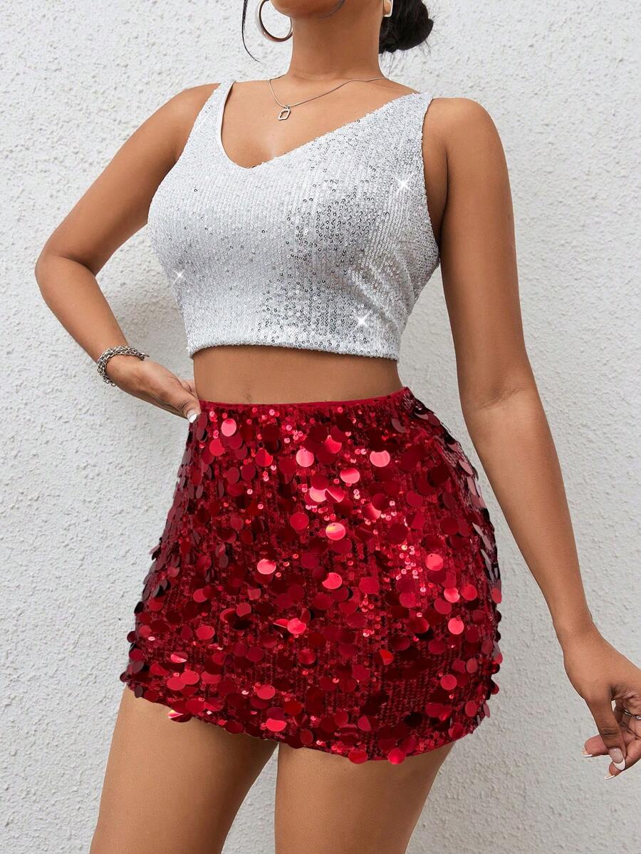 Estefanía-Minifalda ajustada con lentejuelas para ropa de fiesta de vacaciones