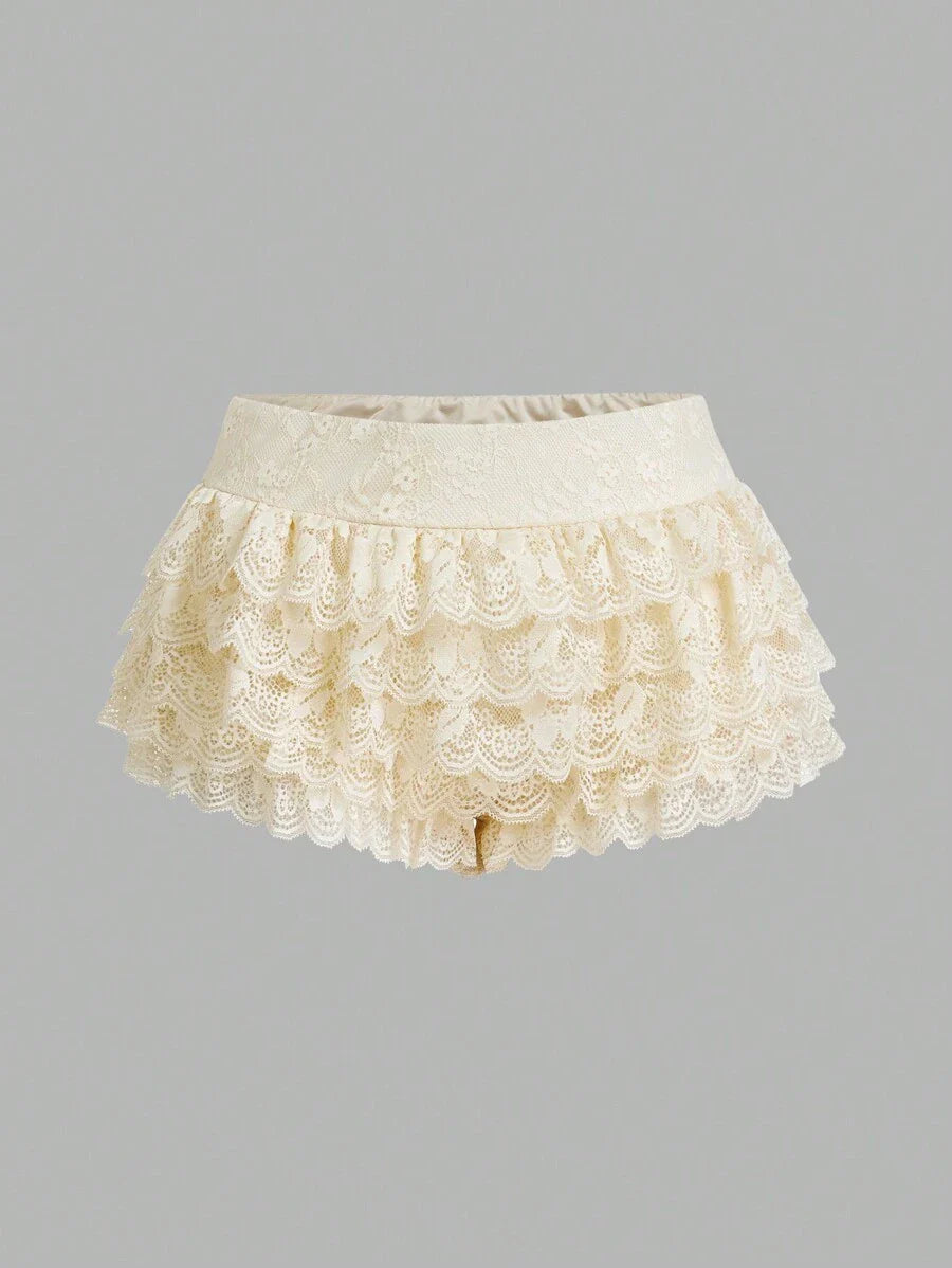 Inma-Shorts con superposición de encaje  Y2k