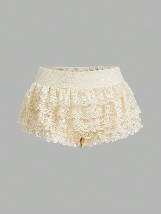 Inma-Shorts con superposición de encaje  Y2k