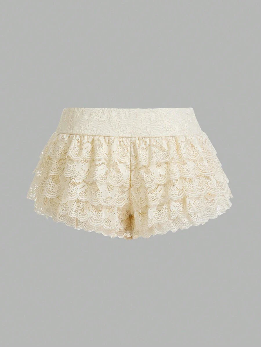 Inma-Shorts con superposición de encaje  Y2k