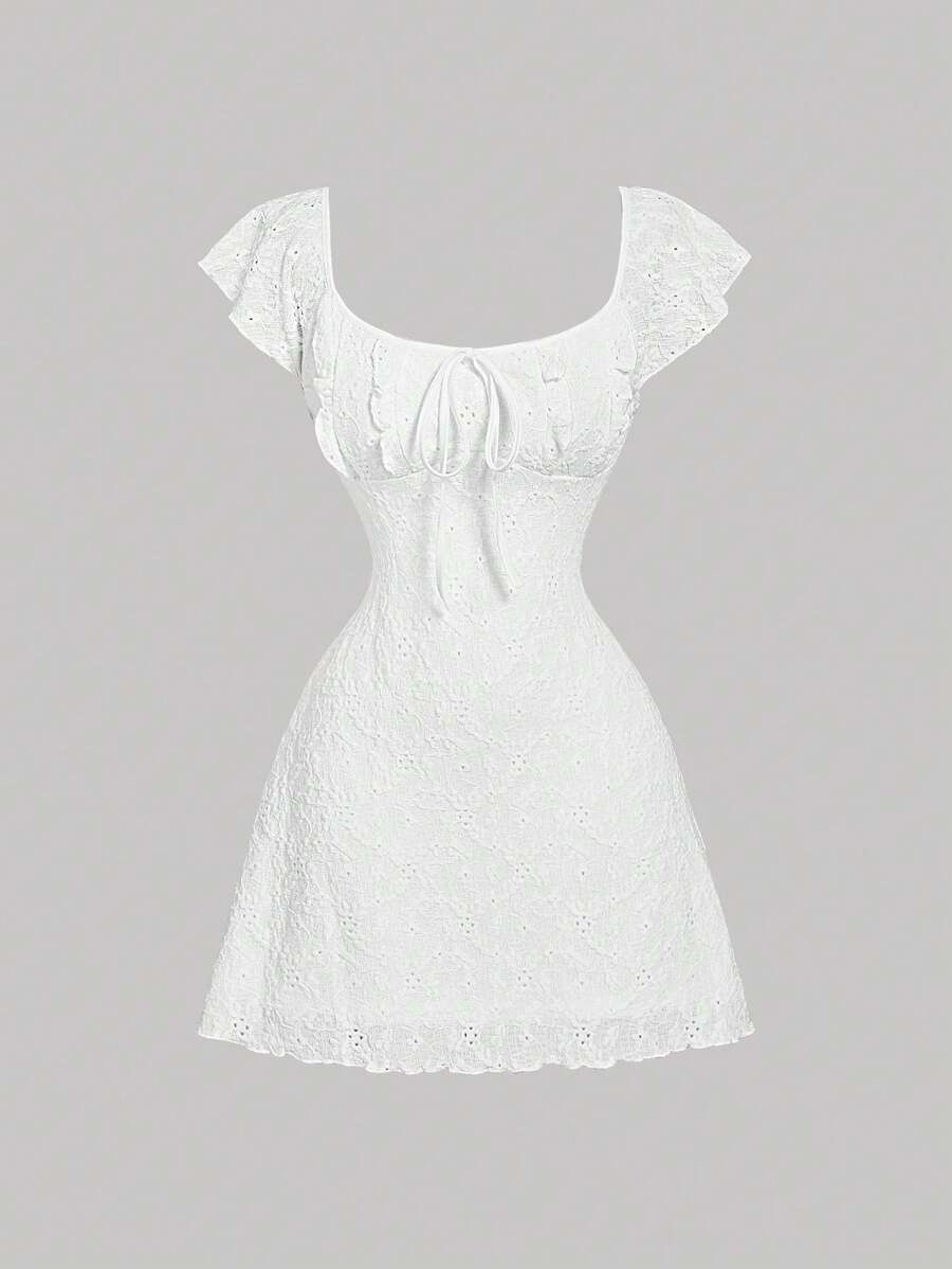 Cristina-Vestido mini de encaje blanco de punto para mujer
