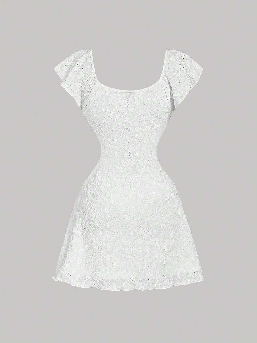 Cristina-Vestido mini de encaje blanco de punto para mujer