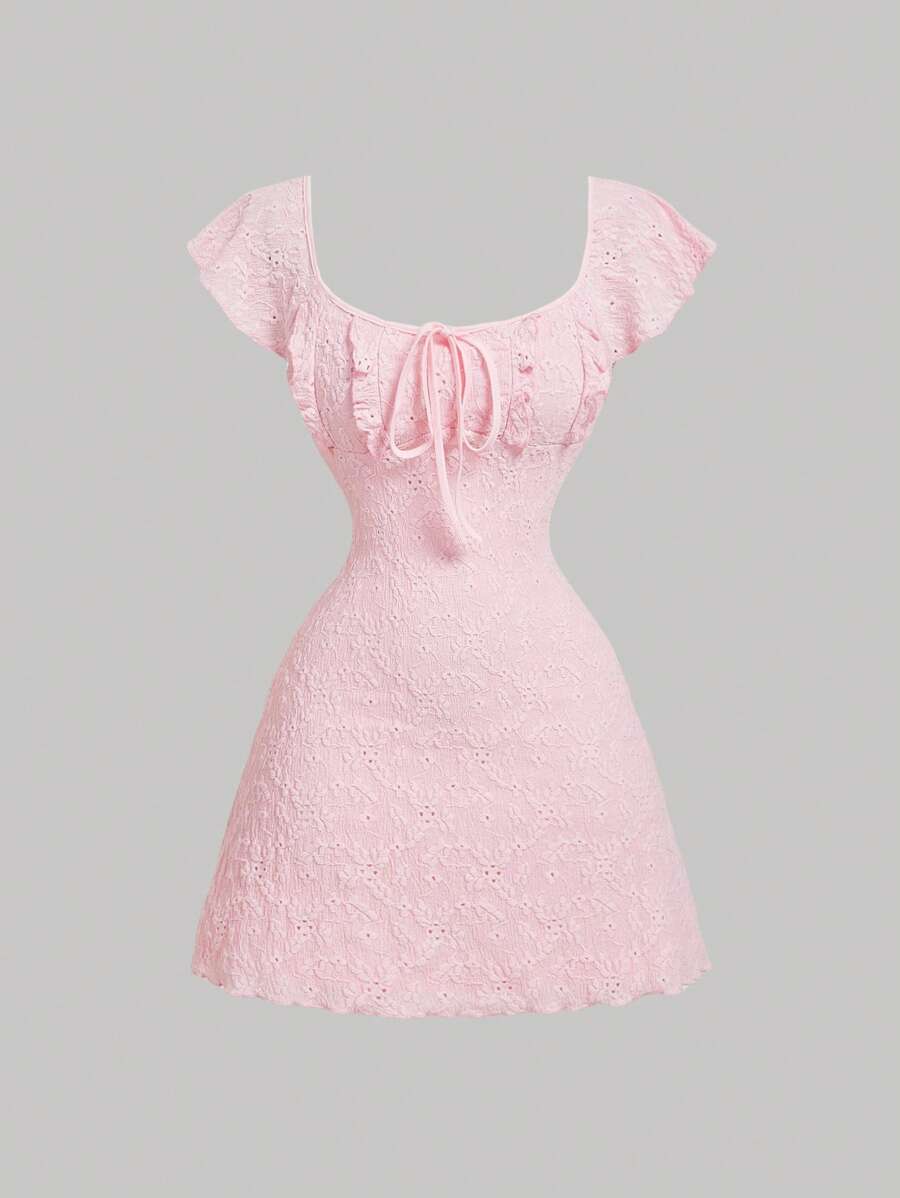 Cristina-Vestido mini de encaje blanco de punto para mujer