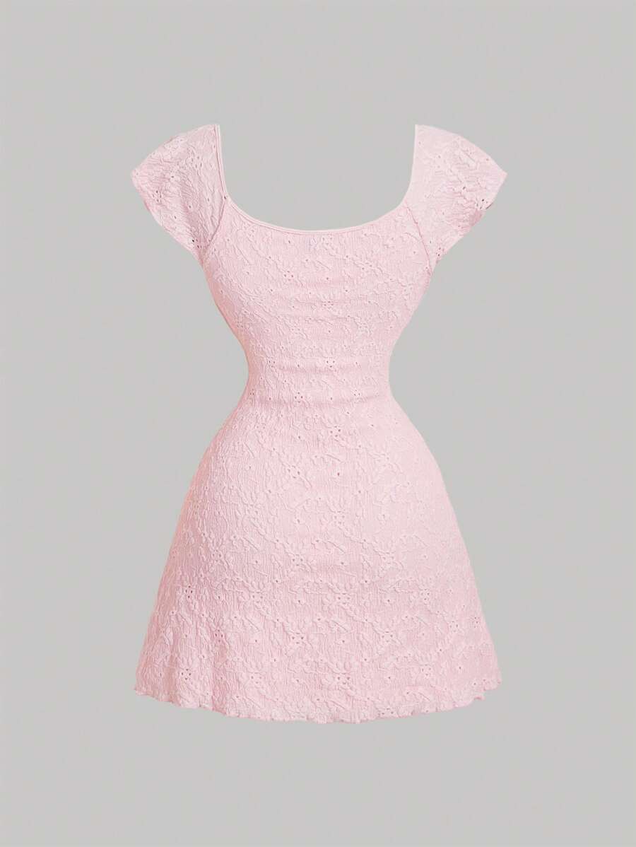 Cristina-Vestido mini de encaje blanco de punto para mujer