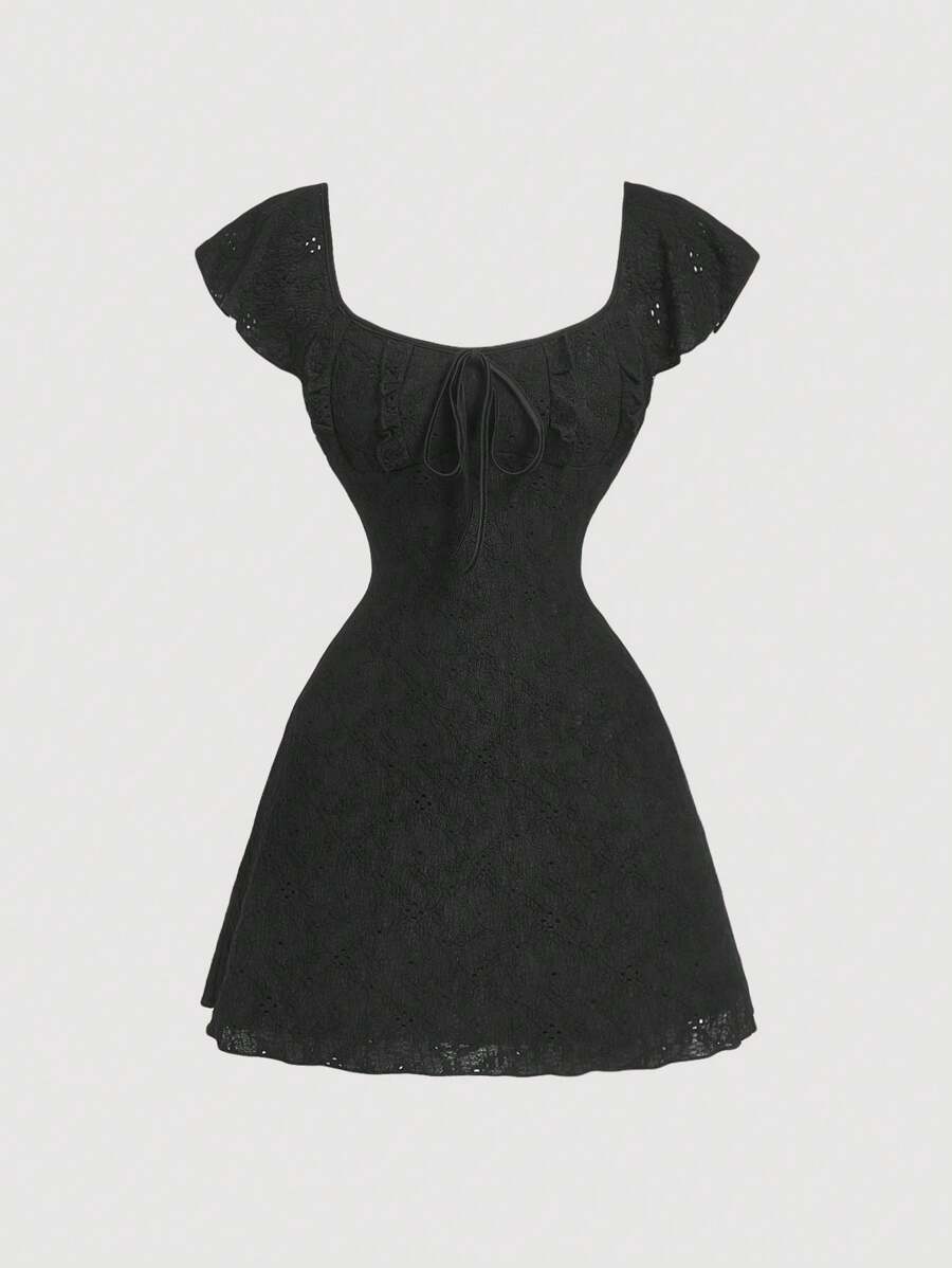 Cristina-Vestido mini de encaje blanco de punto para mujer