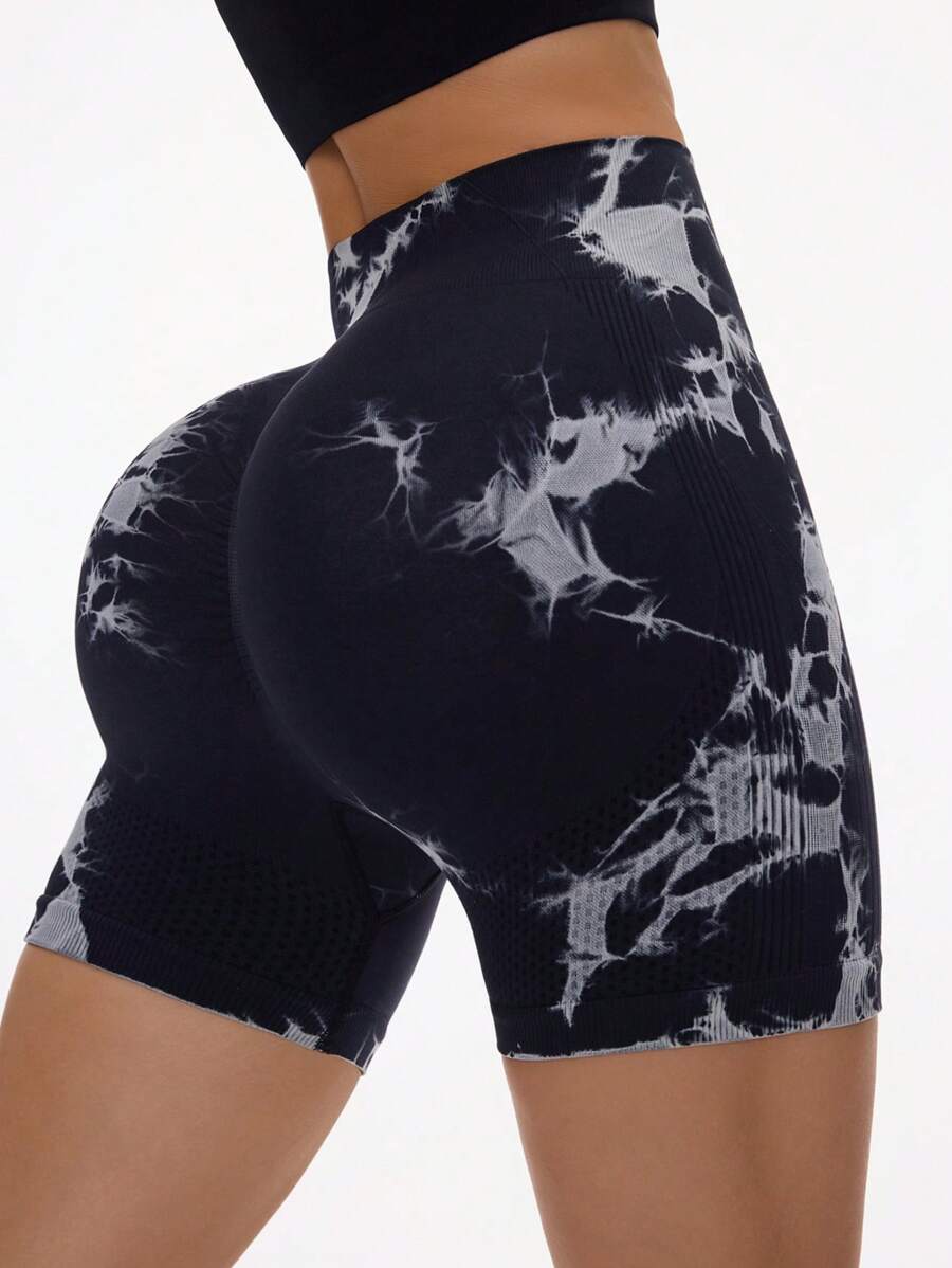 Joana-Pantalones cortos deportivos sin costuras con estampado de teñido anudado de moda