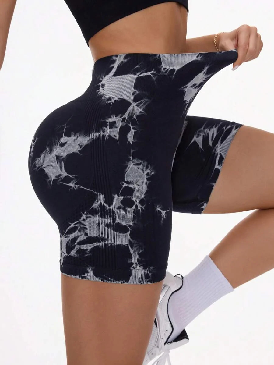 Joana-Pantalones cortos deportivos sin costuras con estampado de teñido anudado de moda
