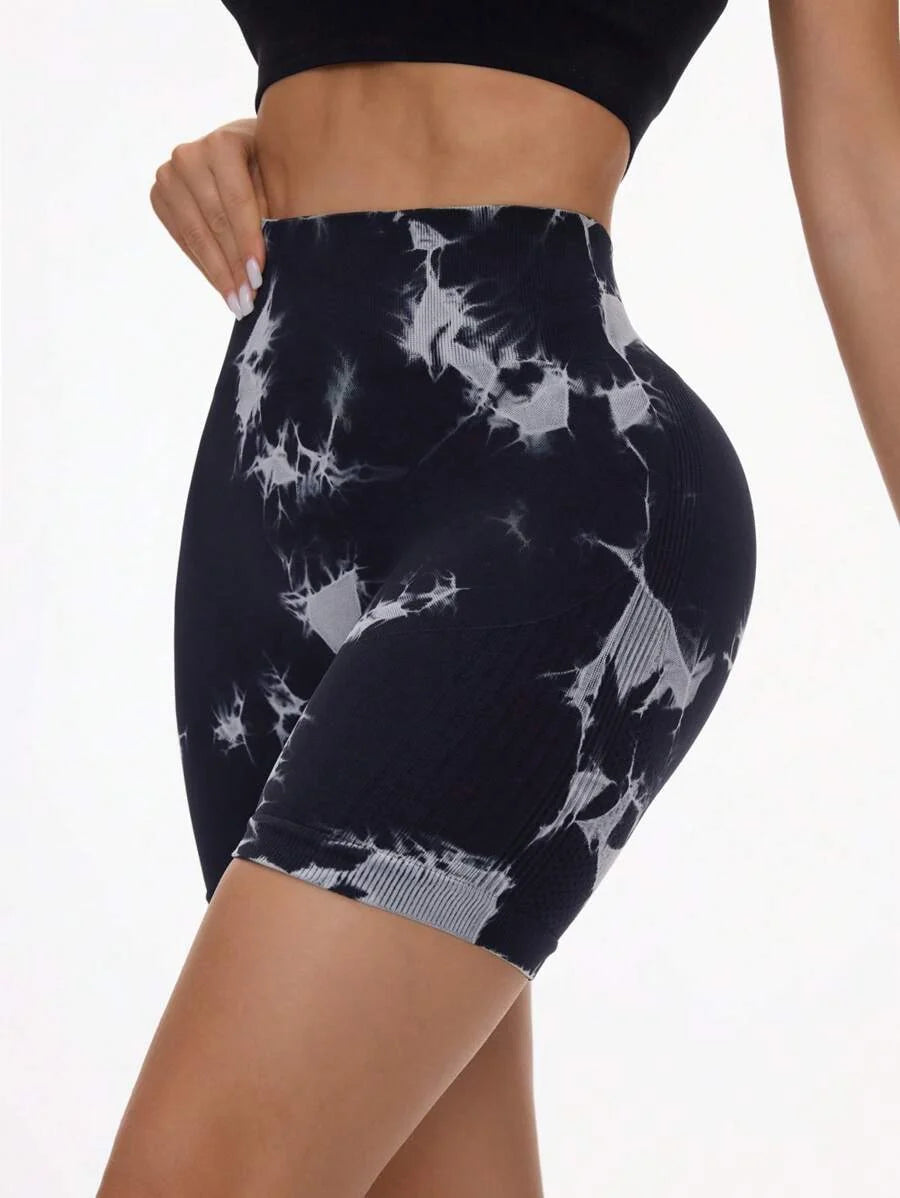 Joana-Pantalones cortos deportivos sin costuras con estampado de teñido anudado de moda