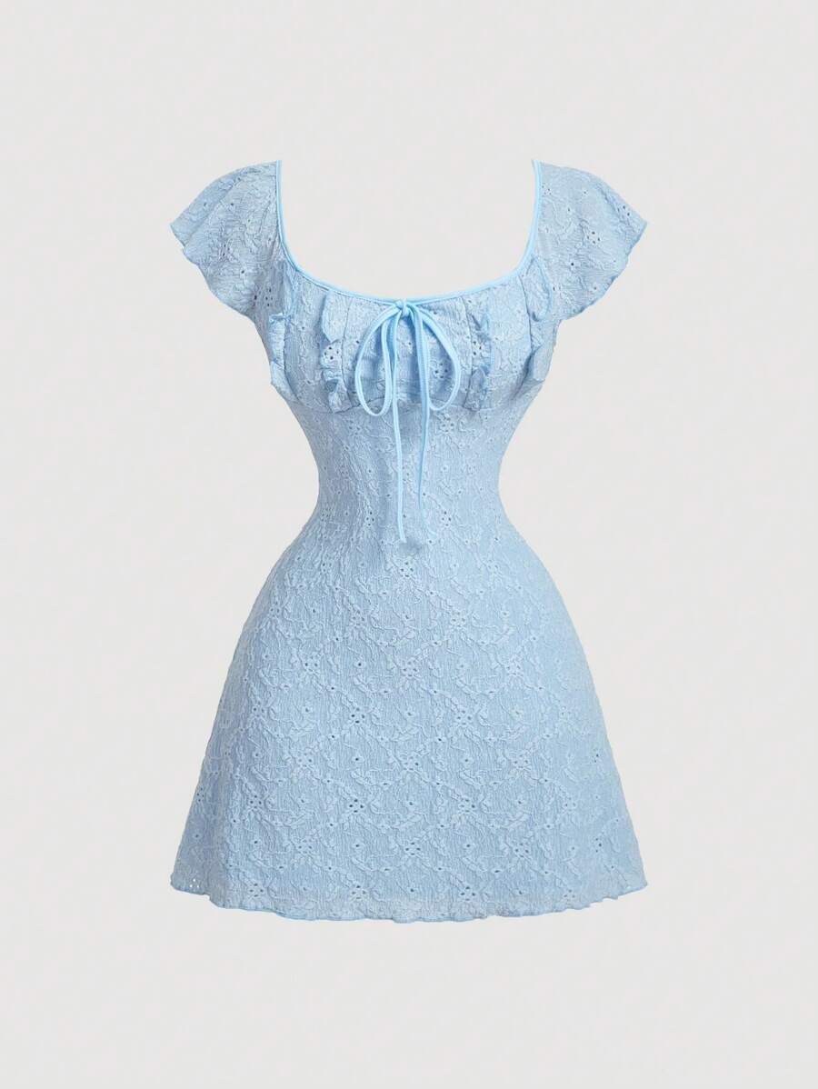Cristina-Vestido mini de encaje blanco de punto para mujer