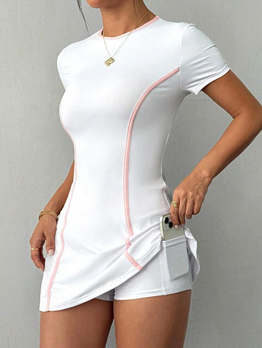 Daniela-Vestido deportivode manga corta y ajuste delgado con pantalones cortos y bolsillo para teléfono