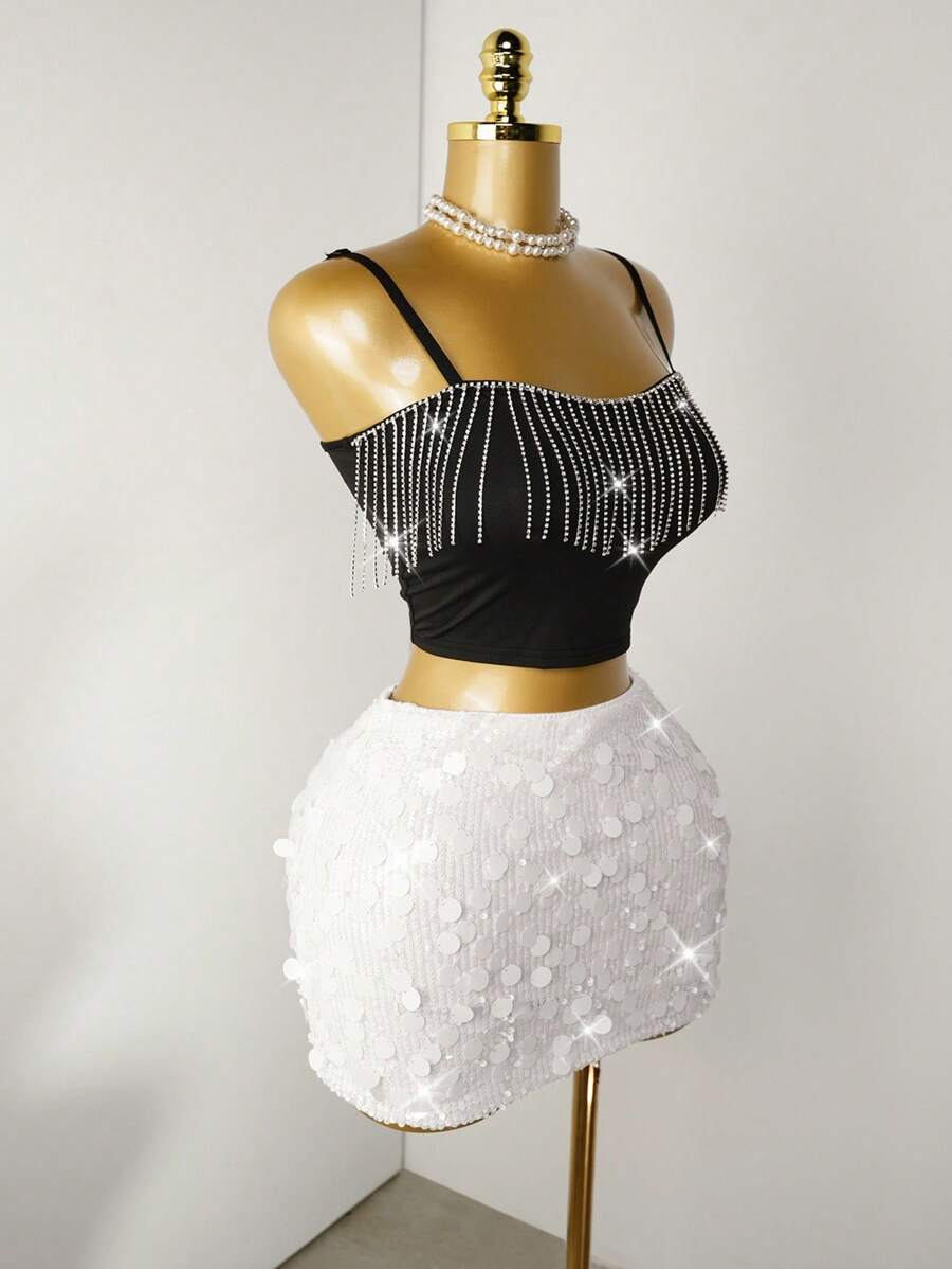 Estefanía-Minifalda ajustada con lentejuelas para ropa de fiesta de vacaciones