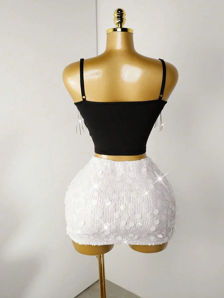 Estefanía-Minifalda ajustada con lentejuelas para ropa de fiesta de vacaciones