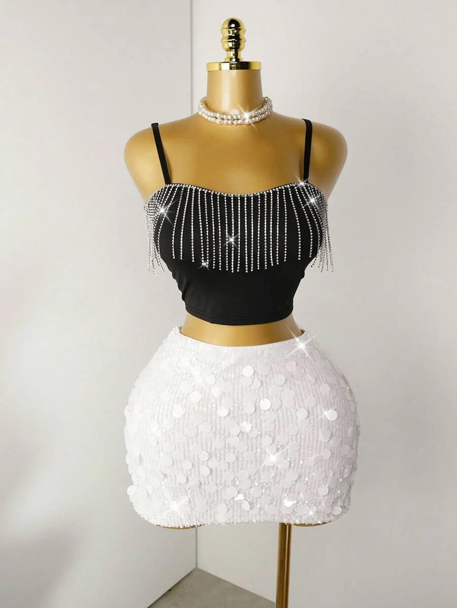 Estefanía-Minifalda ajustada con lentejuelas para ropa de fiesta de vacaciones