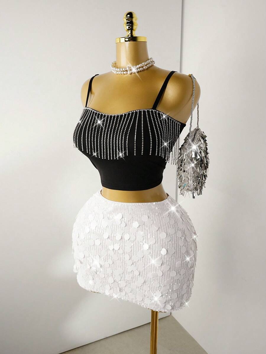 Estefanía-Minifalda ajustada con lentejuelas para ropa de fiesta de vacaciones