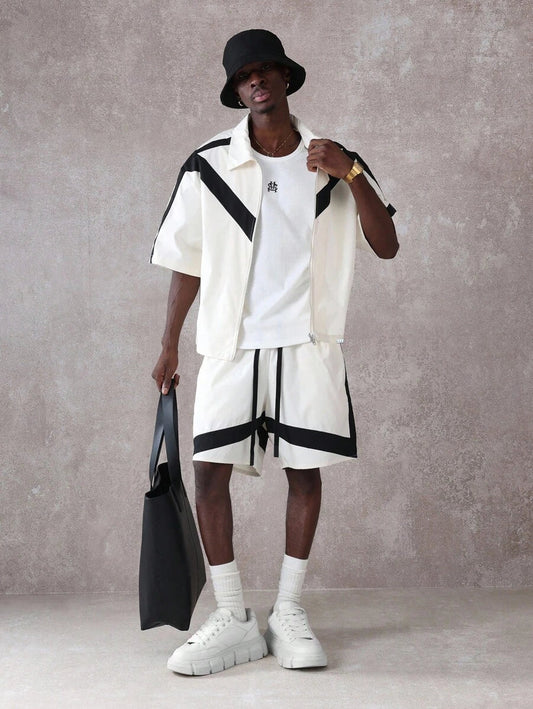 Ismael-Conjunto deportivo con chaqueta tipo track de manga corta con cremallera y shorts a juego