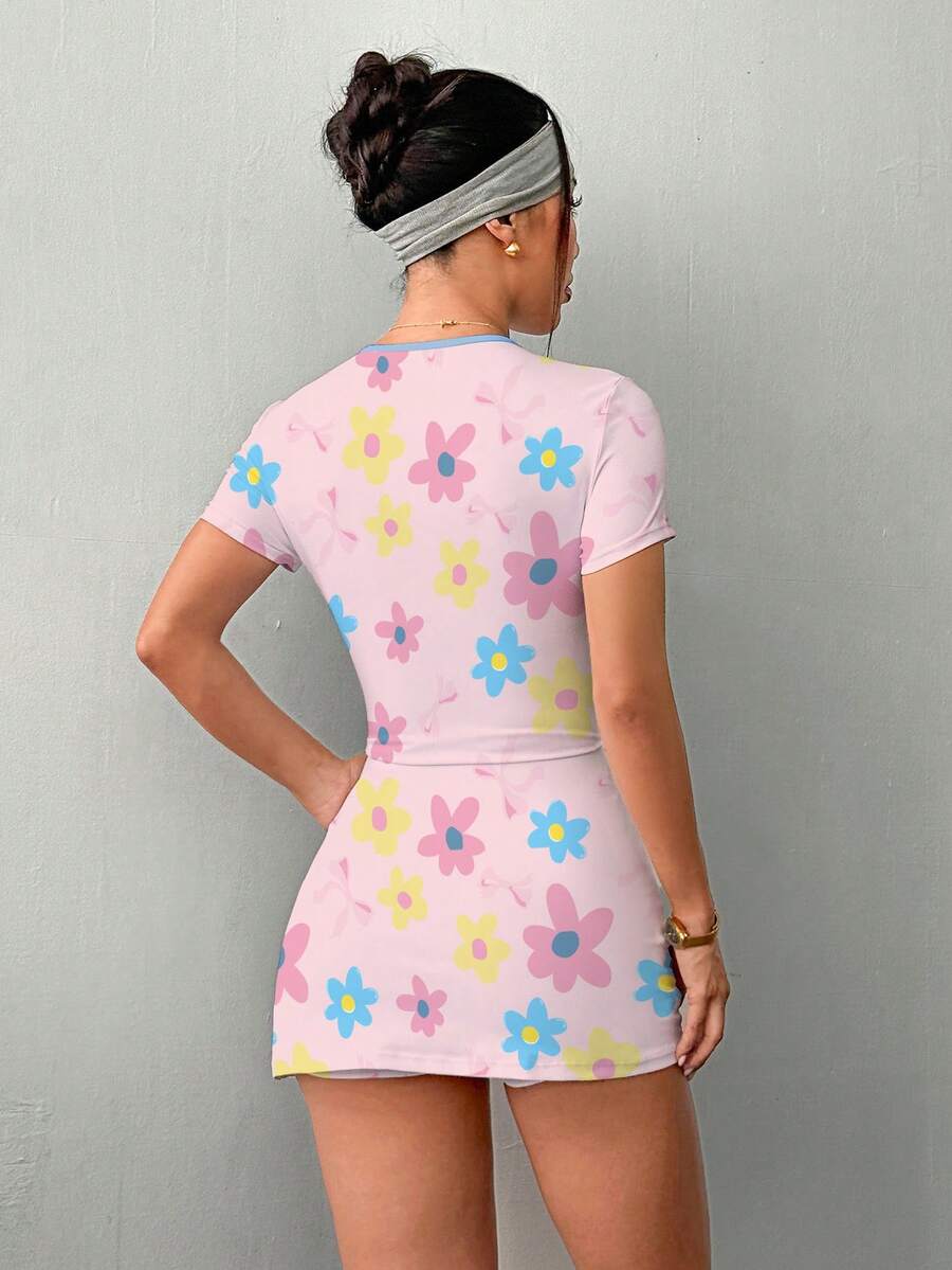 Daniela-Vestido deportivode manga corta y ajuste delgado con pantalones cortos y bolsillo para teléfono