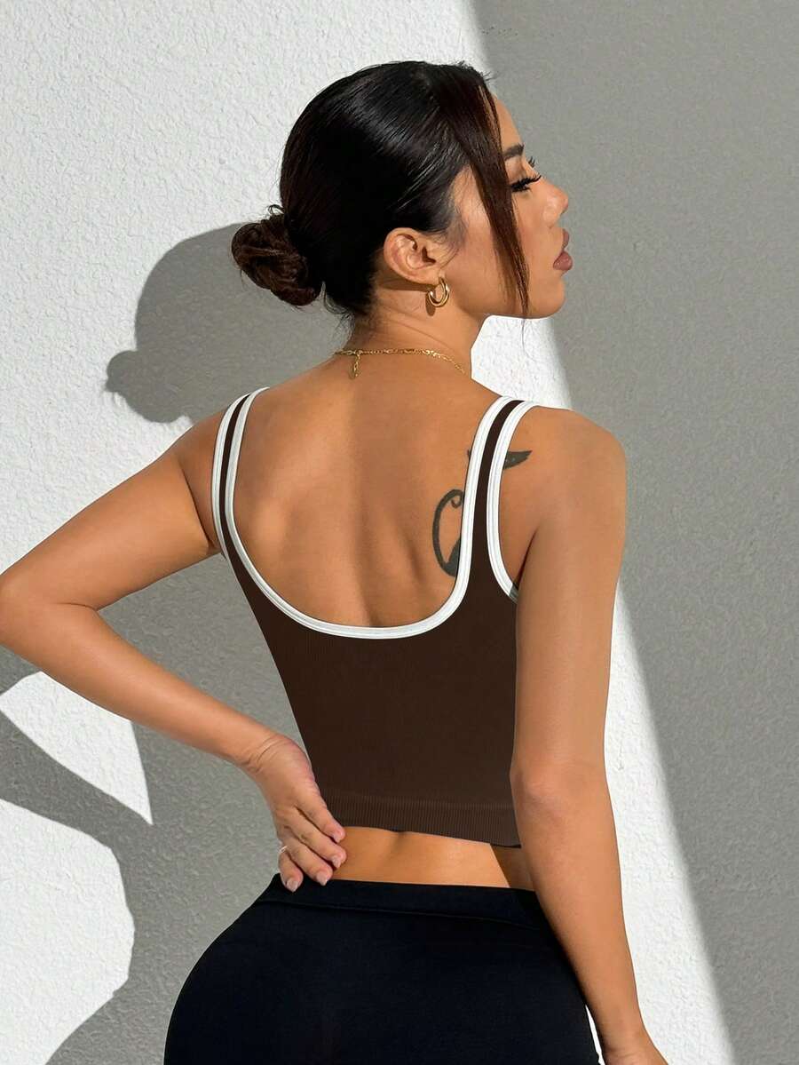 Janet-Top deportivo de tirantes casual y cómodo con ribete de contraste en el cuello en U