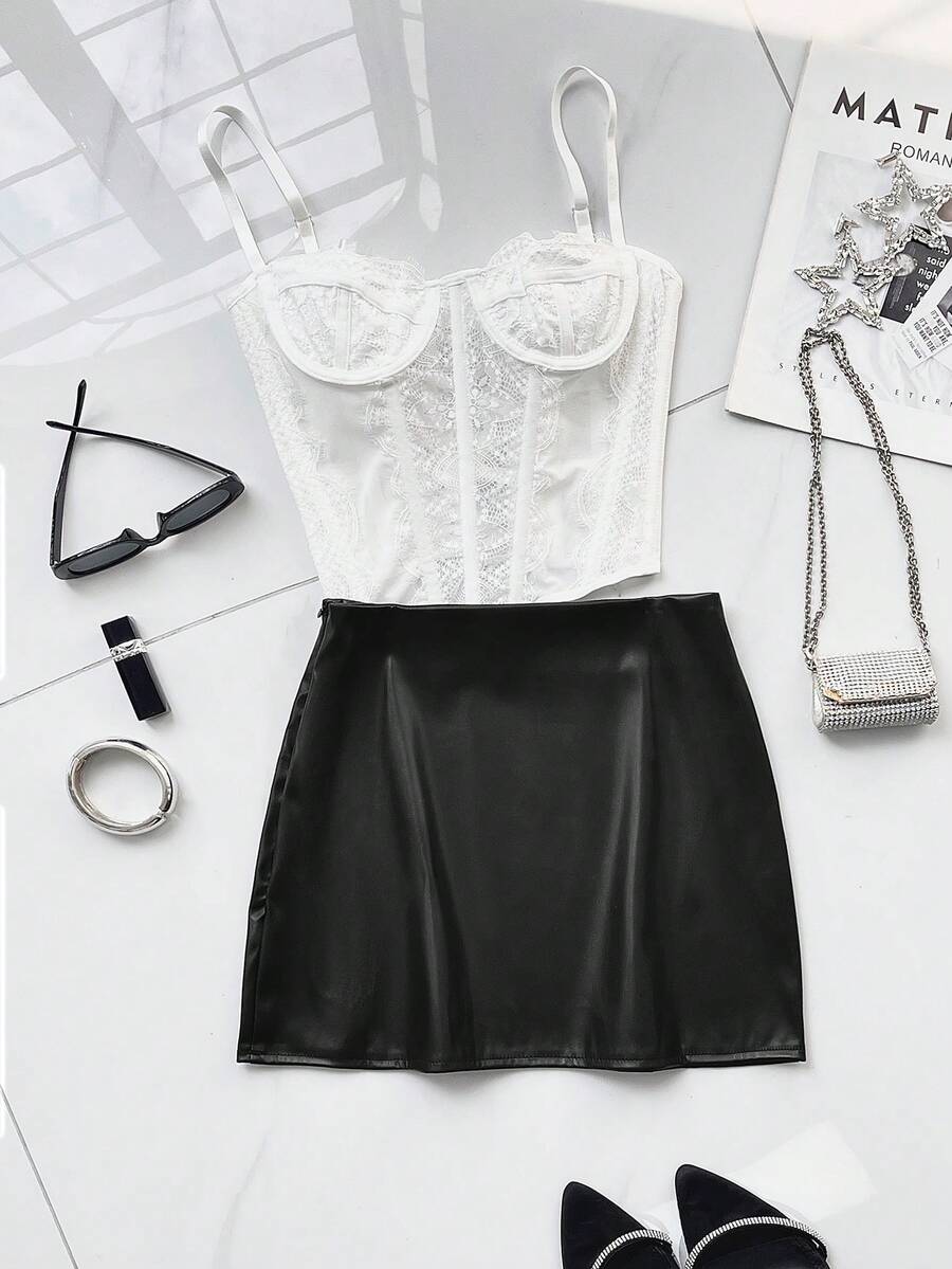 Sara-Minifalda de cuero sintético de estilo vintage y sexy al estilo americano