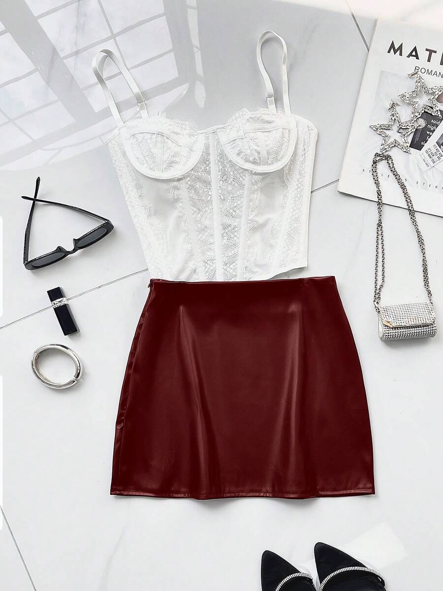 Sara-Minifalda de cuero sintético de estilo vintage y sexy al estilo americano