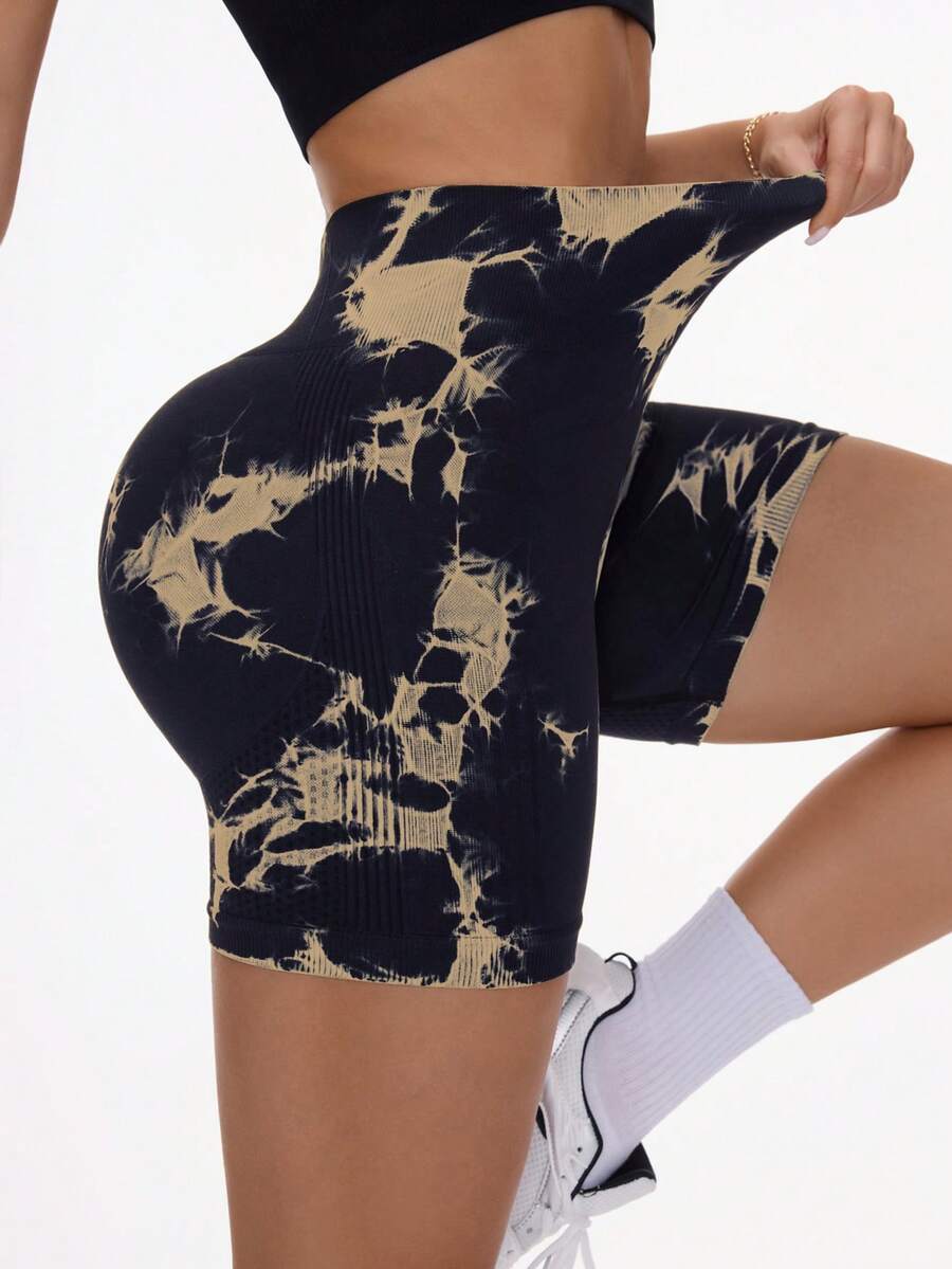 Joana-Pantalones cortos deportivos sin costuras con estampado de teñido anudado de moda