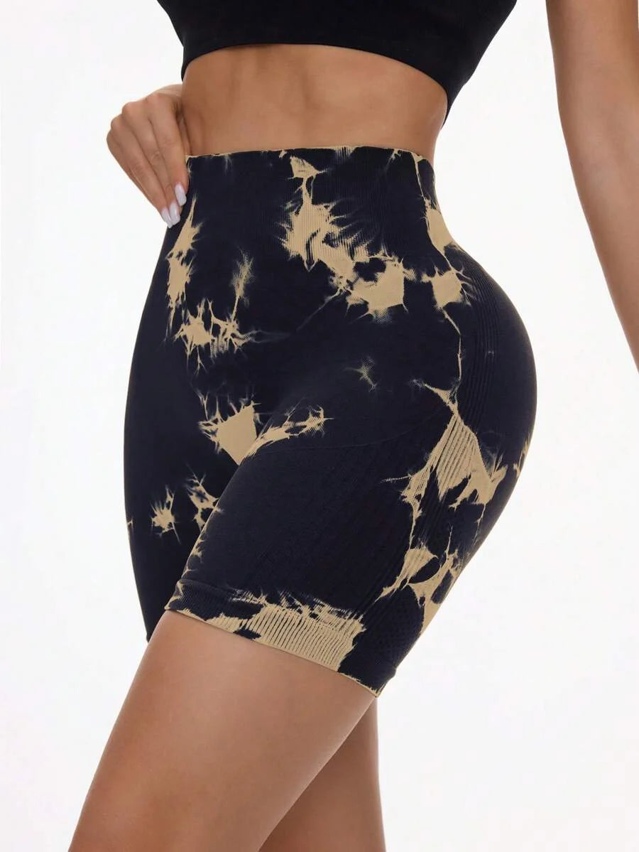 Joana-Pantalones cortos deportivos sin costuras con estampado de teñido anudado de moda